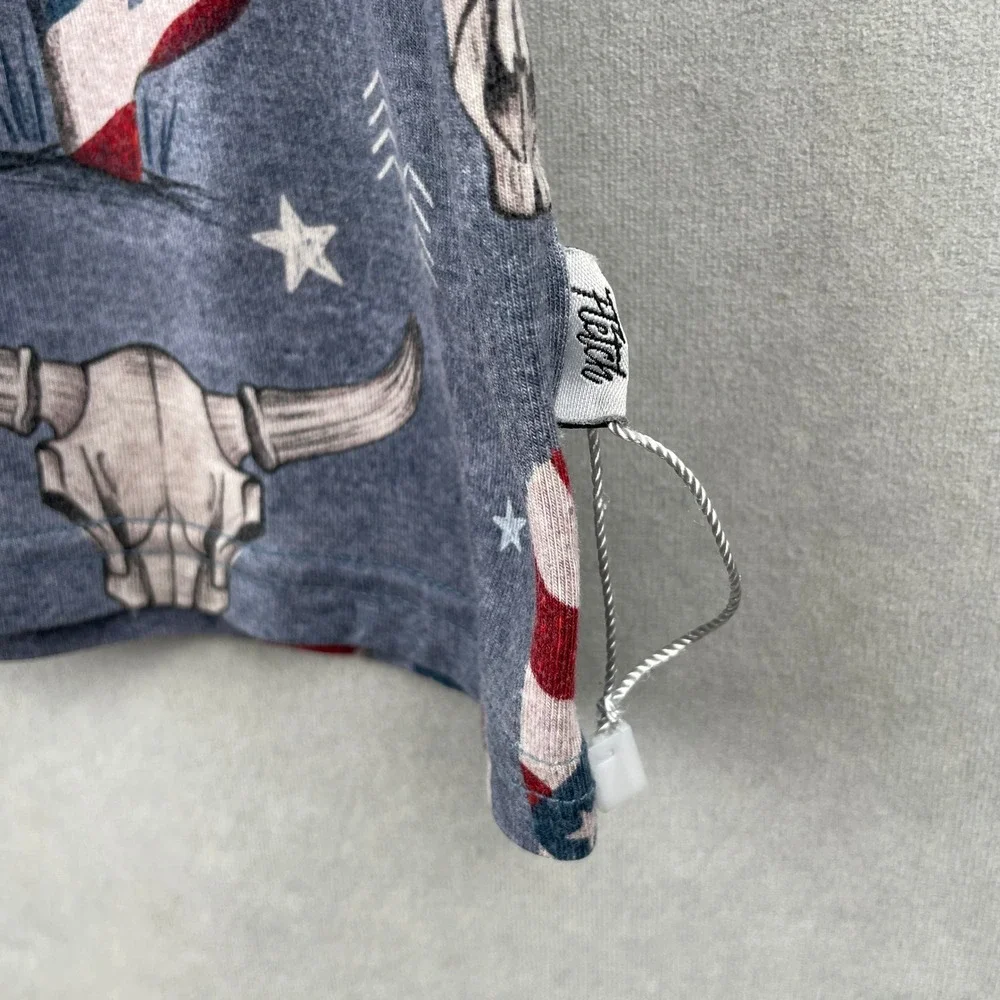Fletch Kid Western Patriotic Soft Bamboo Pajama Top Steer Skull Cactus Blue 7-8Y
